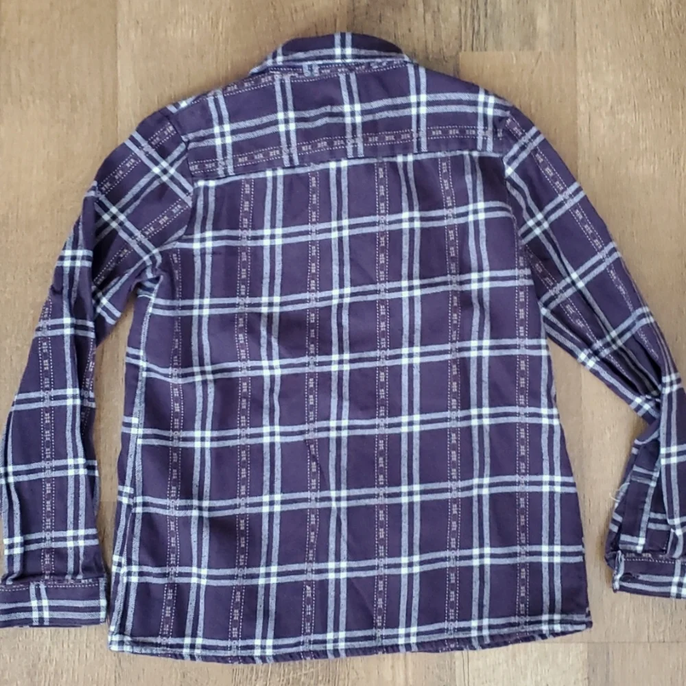 Art Class Girls Plaid Plum Flannel‎ Embroidered Long Sleeve Buttondown Shirt